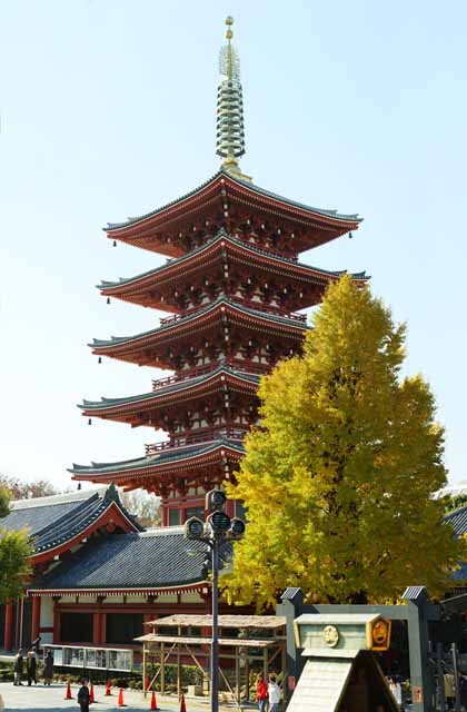 Foto, materiell, befreit, Landschaft, Bild, hat Foto auf Lager,Senso-ji-Tempel fünf Storeyed-Pagode, Chaitya, Senso-ji-Tempel, Asakusa, Ich werde in roten gemalt