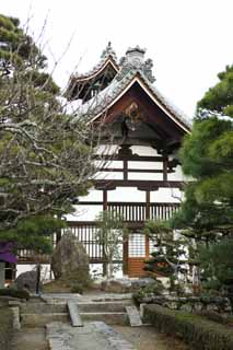 Foto, materiell, befreit, Landschaft, Bild, hat Foto auf Lager,Tenryu-ji Jisai-in, Ziegel, weiße Mauer, Chaitya, Dach