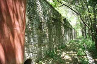 Foto, materiell, befreit, Landschaft, Bild, hat Foto auf Lager,Ein Ming Xiaoling-Mausoleum Burgmauer, Ishigaki, Ich werde in roten gemalt, Mauer, Wald