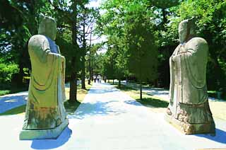 illust, materiell, befreit, Landschaft, Bild, Gemälde, Farbbleistift, Wachsmalstift, Zeichnung,,Ming Xiaoling Mausoleum alter Männerverbindung Straßenschintoismus, Überreste, steinigen Sie Statue, Ein Ansatz zu einem Schrein, Welterbe