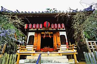 illust, materiell, befreit, Landschaft, Bild, Gemälde, Farbbleistift, Wachsmalstift, Zeichnung,,Neun Haus von Buddha und Amitabha Drachen Benzai Heiligtümer von Gott, Blume leitende-Fenster, rote Papierlaterne, steinigen Sie Treppe, Neun Drachen Sarasvati Chinese Phönixe