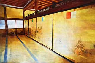 illust, materiell, befreit, Landschaft, Bild, Gemälde, Farbbleistift, Wachsmalstift, Zeichnung,,Ninna-ji-Tempel Schienbein-Bau, Goldblatt, Japanisch-Stilzimmer, Japanisches traditionelles Gemälde, Gorgeousness