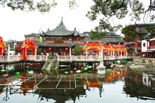 Foto, materiell, befreit, Landschaft, Bild, hat Foto auf Lager,Yuyuan Garden-Herz einer Seenlaube, Joss Hausgarten, , Teich, Chinesisches Gebäude