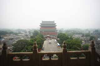 Foto, materiell, befreit, Landschaft, Bild, hat Foto auf Lager,Ein Trommelturm von Beijing, Trommel, Keijo, , Erden Sie Yasushi Tor Universität Straße