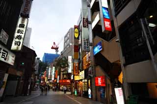 Foto, materiell, befreit, Landschaft, Bild, hat Foto auf Lager,Shinjuku zufolge, Restaurant, Tafel, steinigen Sie Bürgersteig, Festliche Beleuchtung