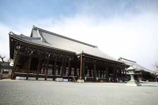 Foto, materiell, befreit, Landschaft, Bild, hat Foto auf Lager,Westlicher Honganji-Schrein, in dem ins Bild des Gründers installiert wird, Honganji, Chaitya, Shinran, hölzernes Gebäude