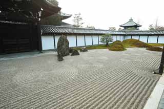 Foto, materiell, befreit, Landschaft, Bild, hat Foto auf Lager,Tofuku-ji Temple Hauptpriester Vorgarten vom Hall für staatliche Zeremonien, Chaitya, Stein, Chinesisch-Stiltor, trocknen Sie Landschaft japanischen Gartengarten