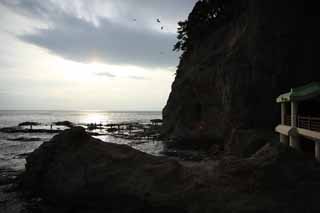 Foto, materiell, befreit, Landschaft, Bild, hat Foto auf Lager,Enoshima Iwaya, felsige Stelle, Strand, Klippe, Höhle