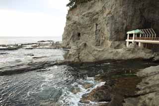 Foto, materiell, befreit, Landschaft, Bild, hat Foto auf Lager,Enoshima Iwaya, felsige Stelle, Strand, Klippe, Höhle