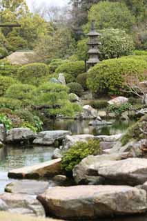 Foto, materiell, befreit, Landschaft, Bild, hat Foto auf Lager,Koraku-en-Garten Enyoutei, Teich, Stein, steinigen Sie Laterne, Japanisch gärtnert