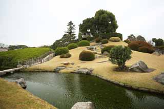 Foto, materiell, befreit, Landschaft, Bild, hat Foto auf Lager,Mt. Koraku-en Garden-Verstand, der die äußerst Wirklichkeit des Universums ist, Eine Welle, Tsukiyama, Ich bin hölzern, Japanisch gärtnert