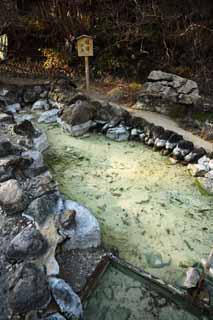 Foto, materiell, befreit, Landschaft, Bild, hat Foto auf Lager,Der Teich vom Kusatsu heißer Frühlingsstein-lazuli, Stein, heißer Frühling, Schwefel, Heißes Wasser