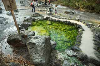 Foto, materiell, befreit, Landschaft, Bild, hat Foto auf Lager,Der Teich vom Kusatsu heißes Frühlingsglück, Stein, heißer Frühling, Schwefel, Heißes Wasser