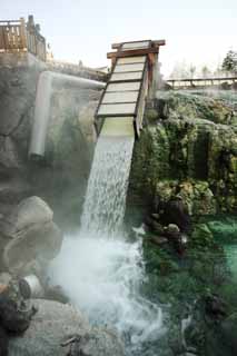 Foto, materiell, befreit, Landschaft, Bild, hat Foto auf Lager,Kusatsu heißer Frühling heißes Wasserfeld, Stein, heißer Frühling, Schwefel, Heißes Wasser