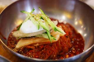 photo,material,free,landscape,picture,stock photo,Creative Commons,Noodle and seasoned vegetables with spicy sauce, Korean food, Noodles, Cold noodle, I am hot