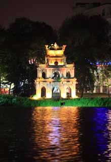 photo,material,free,landscape,picture,stock photo,Creative Commons,Tower of Hoan Kiem Lake turtle, , , , 