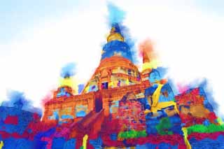 illustration,material,free,landscape,picture,painting,color pencil,crayon,drawing,Che day of Ayutthaya, pagoda, temple, Buddhist image, Ayutthaya remains