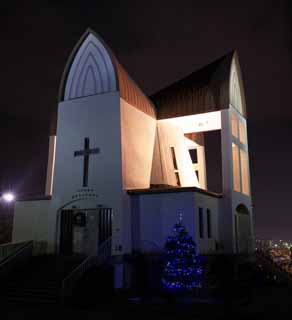 photo,material,free,landscape,picture,stock photo,Creative Commons,The night of a St. John church, church, blue sky, cross, Christianity