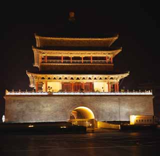 photo,material,free,landscape,picture,stock photo,Creative Commons,A bell tower, Chang'an, belfry, brick, I light it up