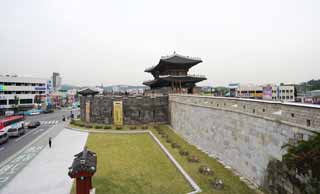 photo,material,free,landscape,picture,stock photo,Creative Commons,The Chang'an gate, castle, flag, brick, castle wall