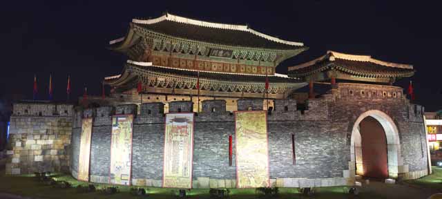 photo,material,free,landscape,picture,stock photo,Creative Commons,The night view of the eight gate, castle, The south gate, brick, castle wall