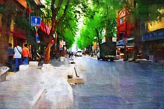 illustration,material,free,landscape,picture,painting,color pencil,crayon,drawing,Insadong, gallery, Tradition, restaurant, stone pavement