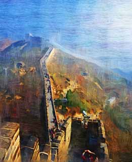 illustration,material,free,landscape,picture,painting,color pencil,crayon,drawing,Great Wall, Walls, Lou Castle, Xiongnu, Emperor Guangwu of Han