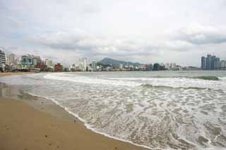 foto,tela,gratis,paisaje,fotografía,idea,Pueblo de Guangan de Pusan, Ola, Playa arenosa, Edificio, El mar