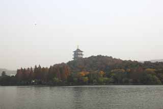 foto,tela,gratis,paisaje,fotografía,idea,Lago de xi - hu, Embarcación, Saiko, Torre de máximo apogeo de trueno, Permisos de color