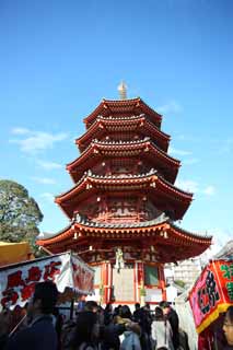 foto,tela,gratis,paisaje,fotografía,idea,Pagoda de Storeyed de octágono cinco de Kawasakidaishi, Buddhism, Torre de interés de en medio, Arquitectura de Buddhism, Soy pintado de rojo