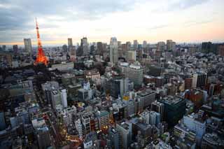 foto,tela,gratis,paisaje,fotografía,idea,Vista de noche de Tokio, Edificio, La área del centro de la ciudad, Tokyo Tower, Toranomon