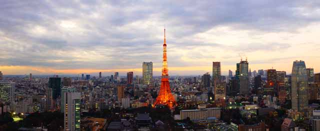 foto,tela,gratis,paisaje,fotografía,idea,Vista de noche de Tokio, Edificio, La área del centro de la ciudad, Tokyo Tower, Toranomon