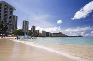 foto,tela,gratis,paisaje,fotografía,idea,Waikiki Beach, Playa arenosa, Playa, Ola, Cielo azul