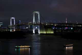 foto,tela,gratis,paisaje,fotografía,idea,La noche de Rainbow Bridge, Edificio, Tokyo Tower, Barco de recreo, Bahía de Tokio