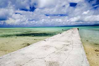 foto,tela,gratis,paisaje,fotografía,idea,Muelle occidental, Concreto, Cielo azul, El mar, Nube