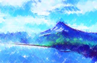 illust,tela,gratis,paisaje,fotografía,idea,pintura,Lápiz de color,dibujo,5,000 m monte. Fuji, Eje de la luz, Nube, Fuji, El mar