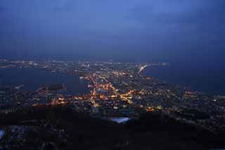 foto,tela,gratis,paisaje,fotografía,idea,Una vista de noche de monte. Hakodate - yama, Illuminations, Un observatorio, Luz de pueblo, Pueblo de puerto