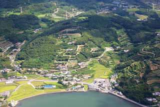 foto,tela,gratis,paisaje,fotografía,idea,Un pueblo de la granja de Nagasaki, El país, Mandarín naranja, El mar, Aerofotografía