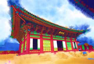 illust,tela,gratis,paisaje,fotografía,idea,pintura,Lápiz de color,dibujo,Sajeongjeonof Kyng - bokkung, Edificio de madera, Herencia de mundo, Confucianism, Muchos a quienes los paquetes diseñan