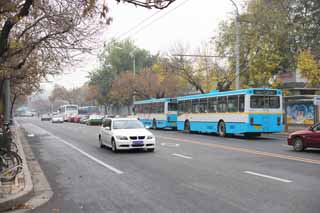 foto,tela,gratis,paisaje,fotografía,idea,Pekín la calle principal de, Motorcoach, Autobús de ruta, Tren non- pasamano, Tráfico