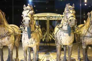 foto,tela,gratis,paisaje,fotografía,idea,Bronce Chariot y Caballos en el Mausoleo del Primer Emperador Qin, Cobre descorrido por caballo, Personas antiguas, Tumba, Herencia de mundo