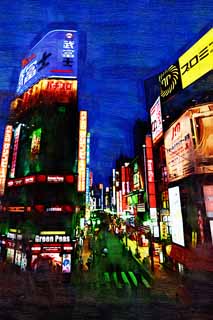 illust,tela,gratis,paisaje,fotografía,idea,pintura,Lápiz de color,dibujo,El anochecer de estación de Shinjuku, En el centro, Shinjuku, Áreas de comercial, Ciudad