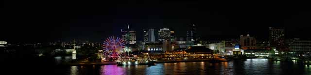 foto,tela,gratis,paisaje,fotografía,idea,Movimiento amplio de visualización de noche de puerto de Kobe del ojo, Puerto, Rueda de Ferris, Barco de recreo, Atracción turística