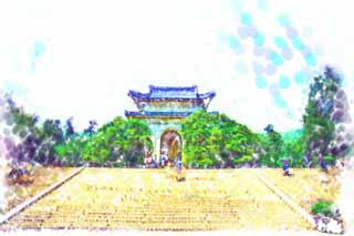 illust,tela,gratis,paisaje,fotografía,idea,pintura,Lápiz de color,dibujo,Chungshan Mausoleum monumento, Revolución de Shingai, El Sr. nieto Nakayama, Montaña de Zijin, El fundación de República de China de un país