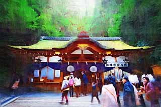 illust,tela,gratis,paisaje,fotografía,idea,pintura,Lápiz de color,dibujo,Santuario santuario sintoísta bien angosto de Omiwa, Puerta de Kusurii, , Recinto, Shinto