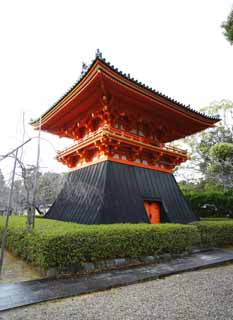 foto,tela,gratis,paisaje,fotografía,idea,Campanario de Temple de Ninna - ji, La cintura trasera de un tipo de hakama, Campanario, Campana del templo, Herencia de mundo