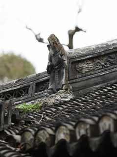 foto,tela,gratis,paisaje,fotografía,idea,Escultura de techo de jardín de Yuyuan, Jardín de casa de santuario chino, Sacerdote Buddhist, Azulejo de techo, Edificio chino