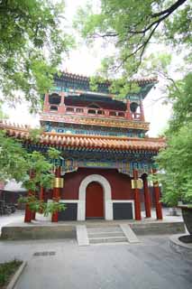 foto,tela,gratis,paisaje,fotografía,idea,Una torre de tambor de Yonghe Temple, Colorante grasoso, Soy pintado de rojo, Tambor, Chaitya