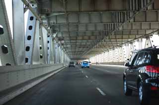 foto,tela,gratis,paisaje,fotografía,idea,Puente de bahía, Autopista, Marco de acero, Automóvil, Puente