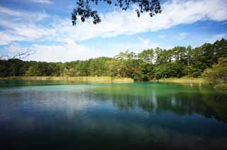 foto,tela,gratis,paisaje,fotografía,idea,Esposa de lago de zen - sacerdote principal, Bosque, Laguna, Color azul azul celeste, Monte. Bandai - san